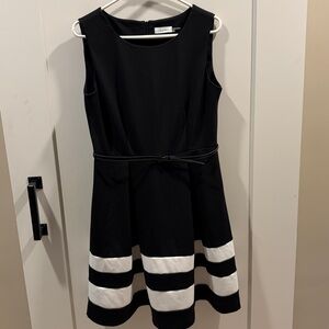 Calvin Klein Black & White Belted Dress